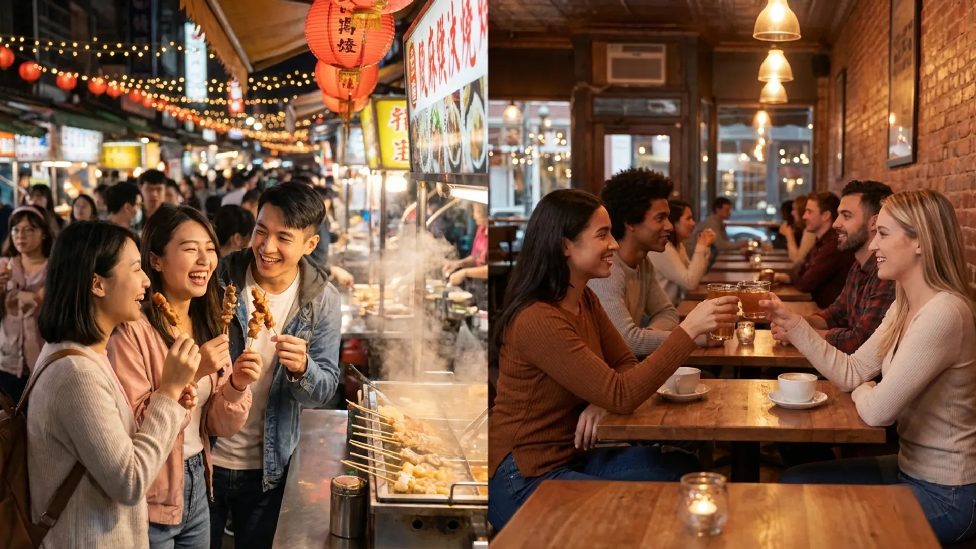 台灣夜市社交場景 vs 美國咖啡廳約會場景的文化對比
